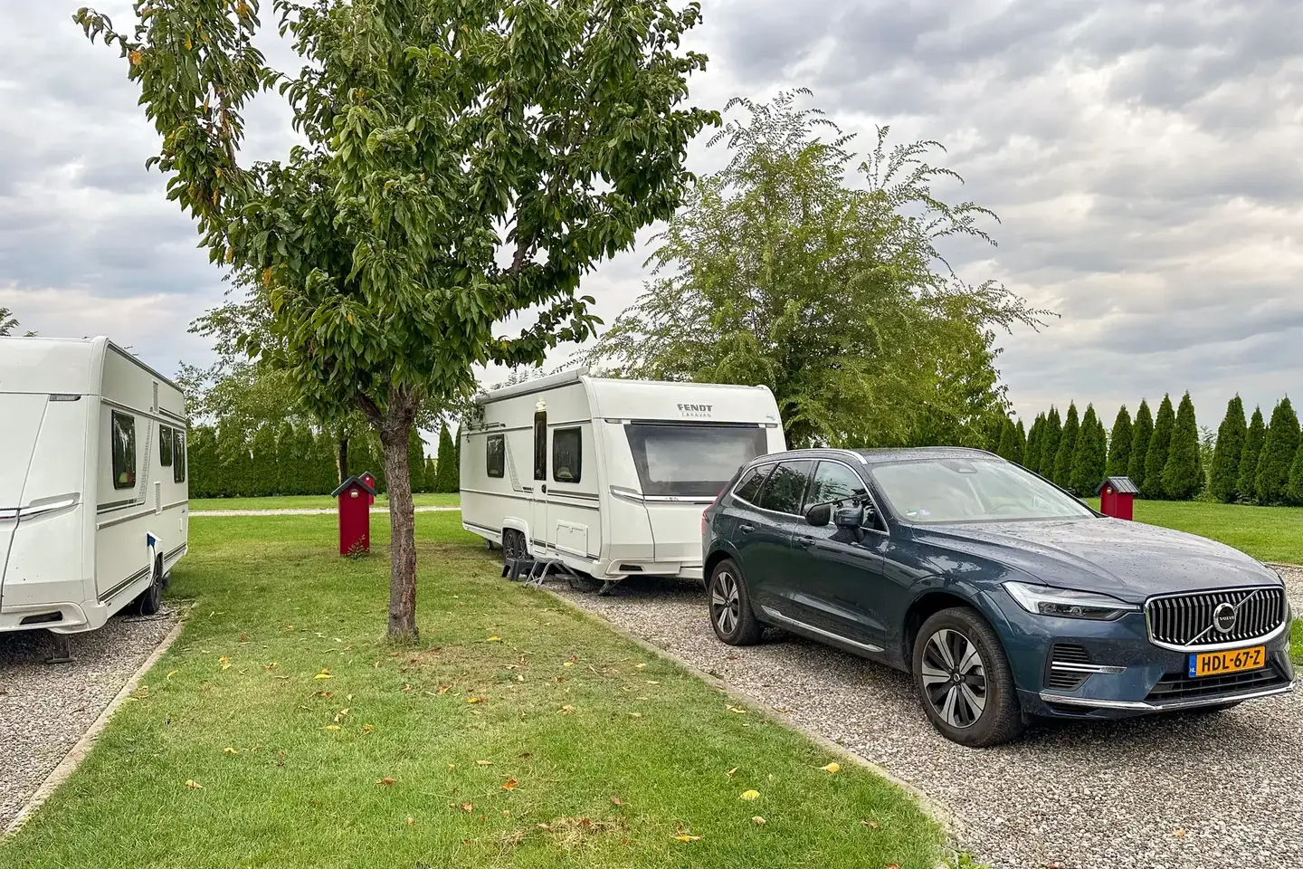 Caravan pitch with car and electricity
