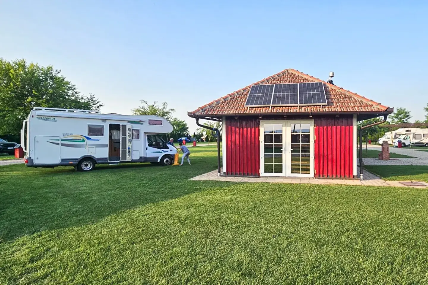 Central building sanitary facilities solar panels