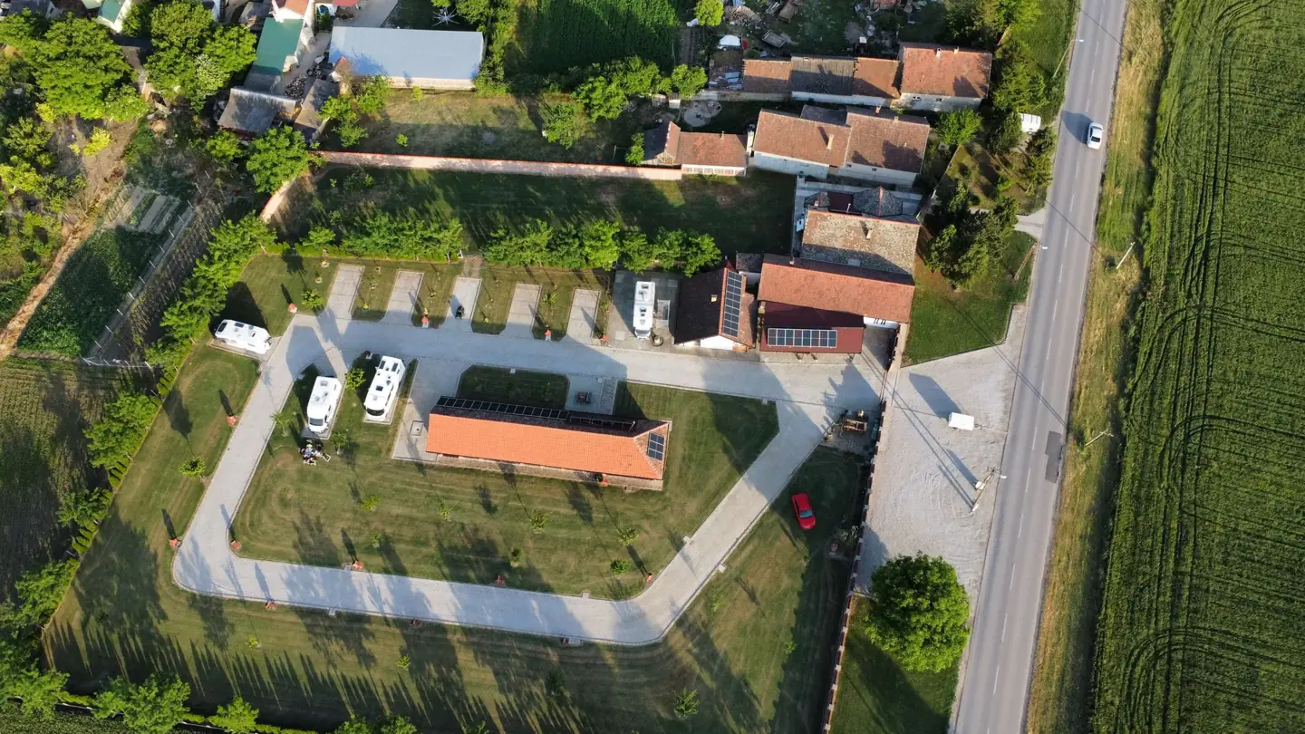 Aerial view of the campsite and the fields around Kovilj