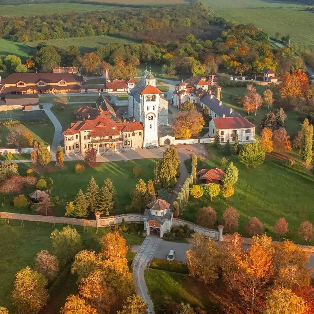 Kovilj Monastery from above in autumn